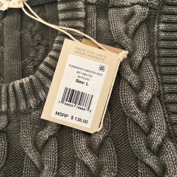 NWT Faherty organic cotton green sweater vest. Still on the website. - Picture 4 of 8